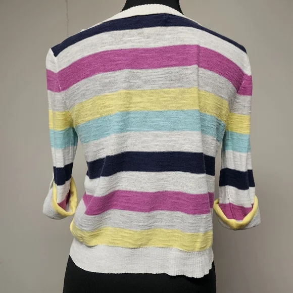 Arizona Jeans Y2k Cropped Roll Tab Sleeve Striped Cardigans Coral Green White - Picture 12 of 12